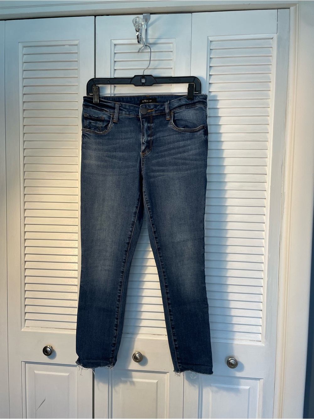 877. STS Blue Women's Dark Blue Distressed Ankle Skinny Jeans